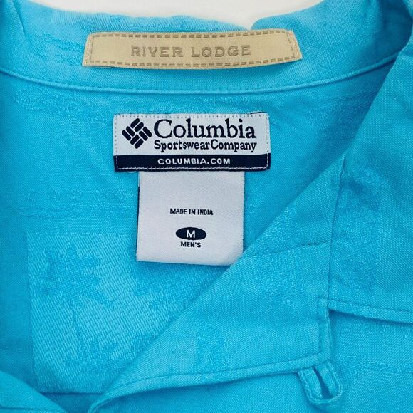 Columbia Blue River Lodge Palm Hawaiian Short Sleeve Button Up Shirt, Size M - Picture 9 of 10